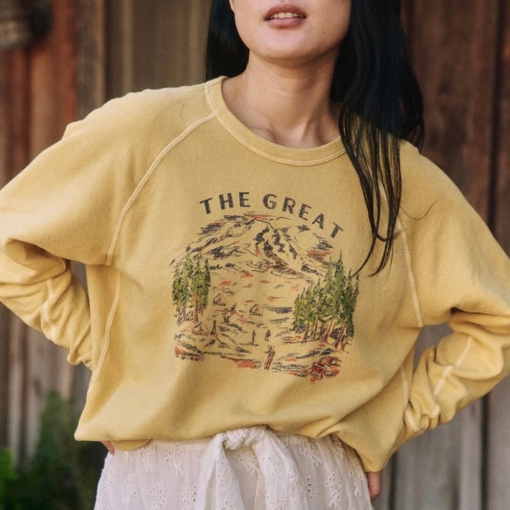 The Great College Sweatshirt with Woodsy Trail Graphic in Straw